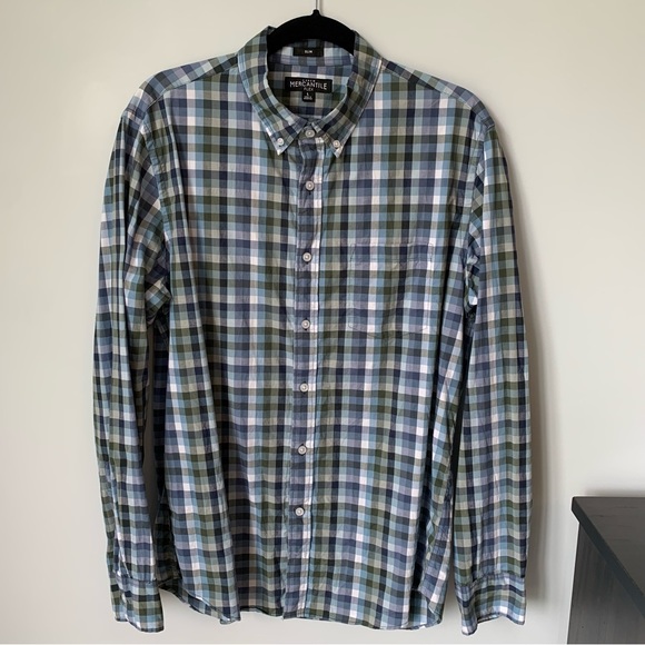 Mens J.Crew Mercantile Flex Long Sleeve Button Front Blue Checkered Shirt - Picture 3 of 6